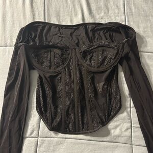 Black Lace Long Sleeve Corset Top
